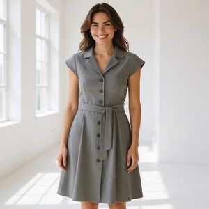 CALVIN KLEIN 10 M Tan Shirtdress Lapels Buttons Tie Belt R $99